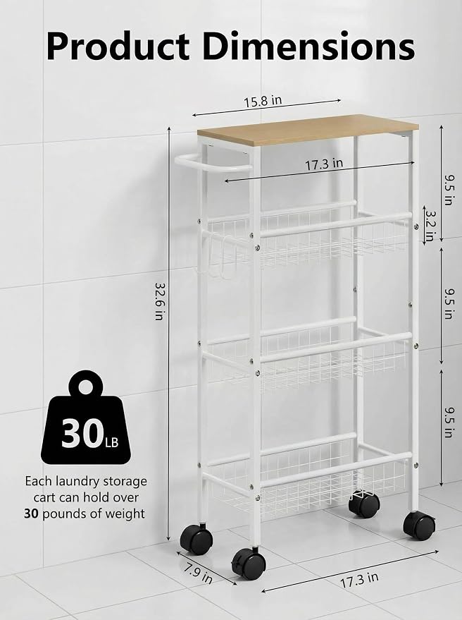 Rolling Utility Cart, 4-Tier Slim Narrow Storage Cart - Image 5
