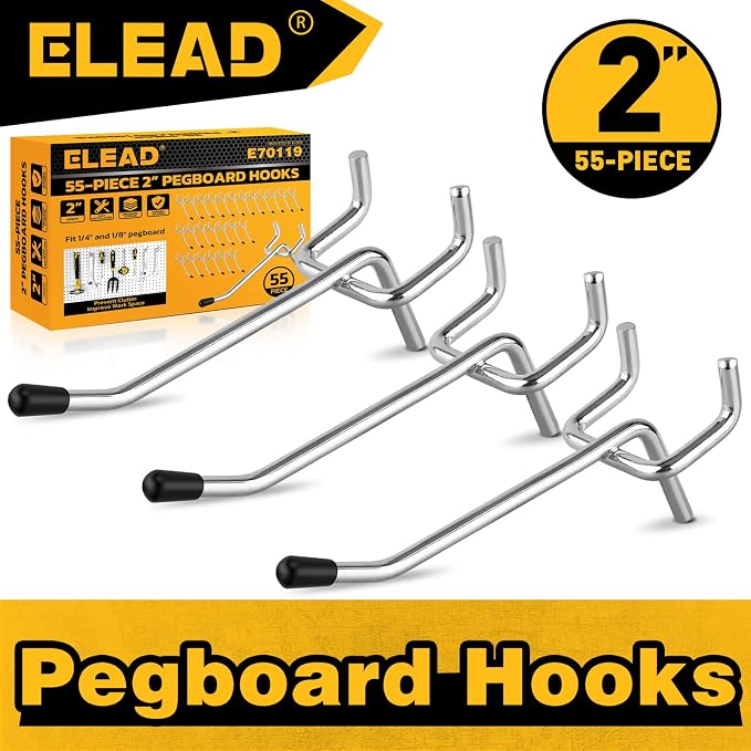 ELEAD 55-Piece 2 Inch Pegboard Hooks, Heavy Duty Peg Board Organizer Accessories - Image 7