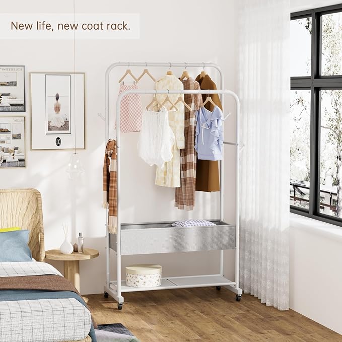 Clothes Garment Coat Rack Drying Clothing Racks Metal Freestanding - Image 8