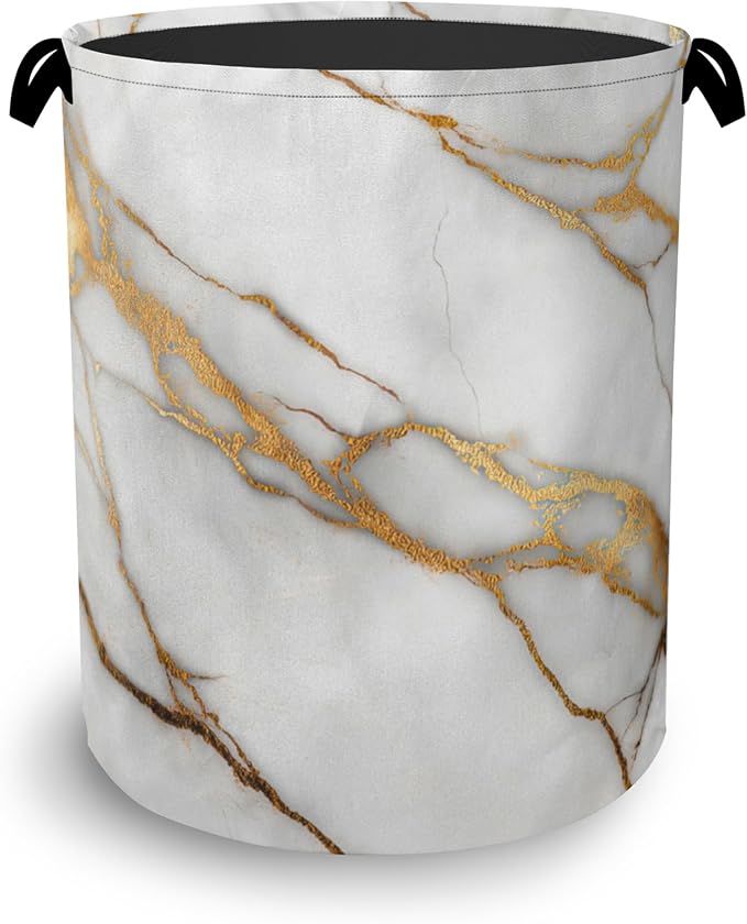 White Gold Marble Laundry Basket, Oxford Cloth Laundry Hamper by Unknown