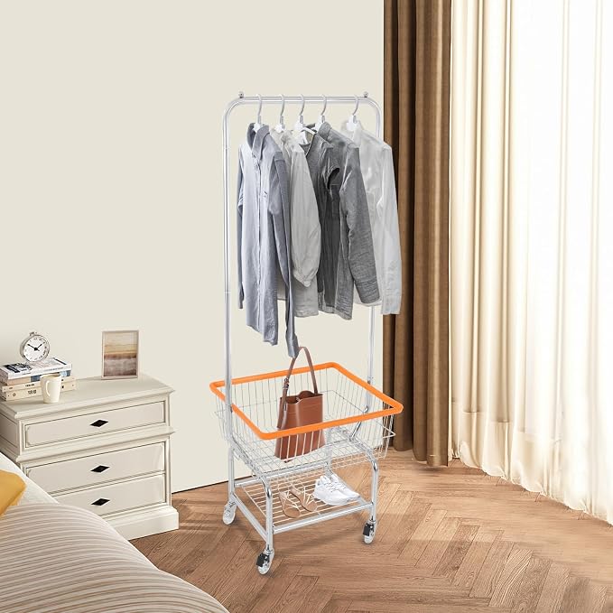 Laundry Cart with Clothes Rack Laundry Basket with Hanging Rack Cart with Extra - Image 4