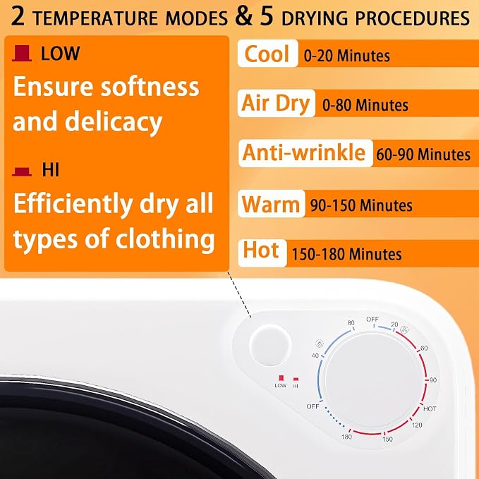 1.5 Cu.Ft Portable Clothes Dryer, 800W Fast Drying Front Load Laundry Dryer - Image 3