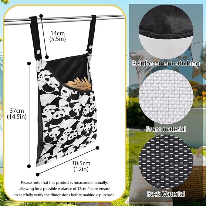 Panda Print Large Capacity 14.5 X 12 Inch Clothespin Bag - Image 7