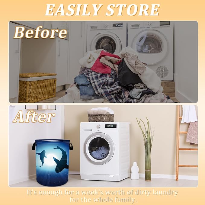 Floating Shark Laundry Basket, Sea Animals Laundry Hamper Foldable Waterproof - Image 3