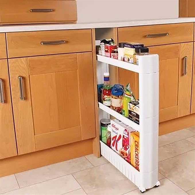 3-Tier Slide Out Storage Trolley, Storage Shelf, Moving Wall Cabinets Tower - Image 3