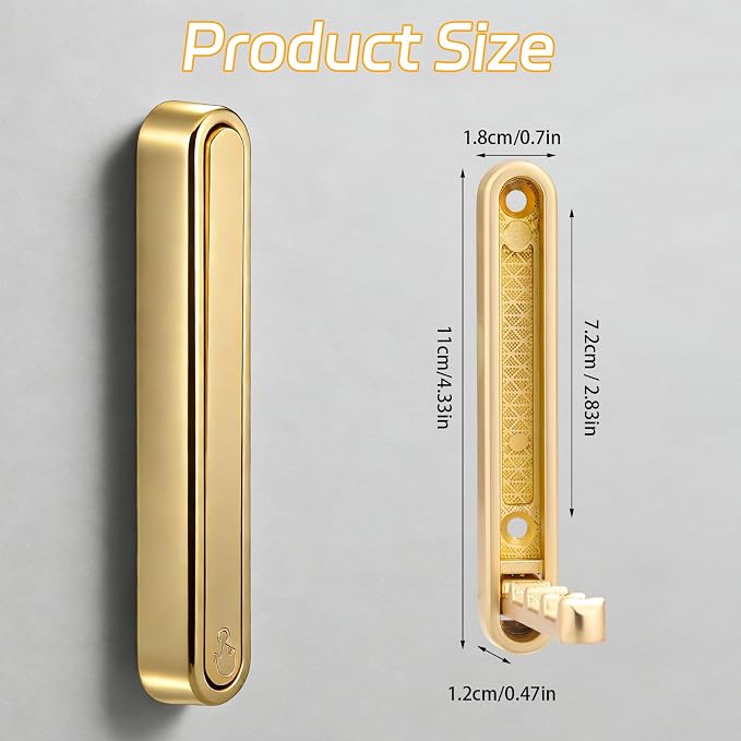 2 Pcs Extended Folding Coat Hooks Wall Mounted, 4.33 in Gold Foldable Wall - Image 2