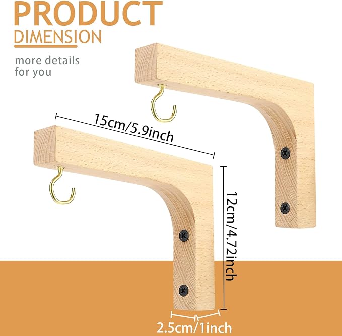 Upriver 2 Pack Wooden Plant Hanger Hooks, Wall Mounted Hanging Basket Hooks - Image 2