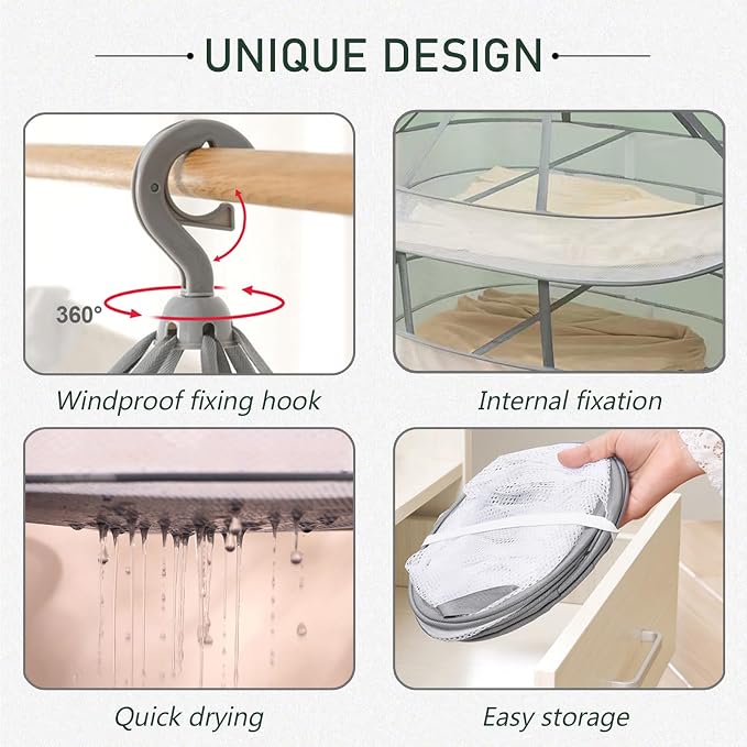 1 Tier Clothes Drying Rack Foldable, 31.5" Mesh Clothes Hanging Dryer, Space - Image 4