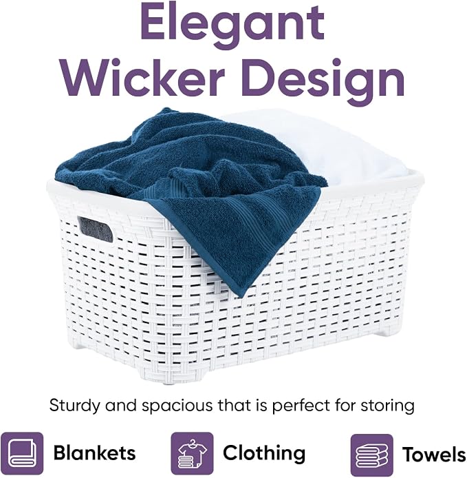 Superio Designed Laundry Basket Plastic 2 Pack Storage Hamper Basket, Wicker - Image 5