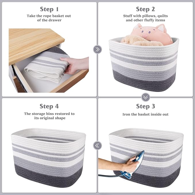 WISELIFE Storage Basket 3 Pack, Cotton Rope and Woven Baskets - Image 5
