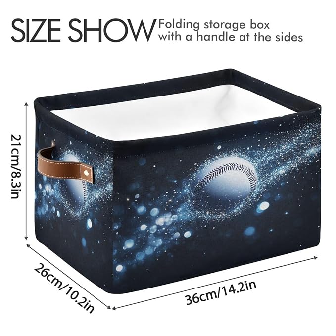 Sparkling Baseball Black Rectangular Storage Bin Basket - Image 3