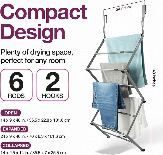 BLACK+DECKER Over The Door Expandable Telescopic Drying Rack, Clothes Organizer - Image 2