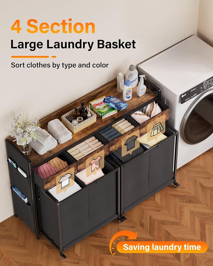 Laundry Sorter 4 Section 206L: Rolling Laundry Basket Organizer - Image 2