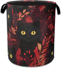 Funny Black Cat Laundry Basket, Foldable Oxford Cloth Leaf Laundry Hamper by Unknown