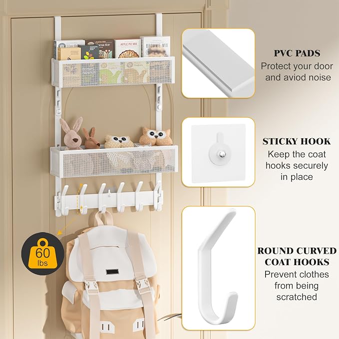 LUCYCAZ Adjustable Over The Door Hooks Organizer, Hanger Storage - Image 2