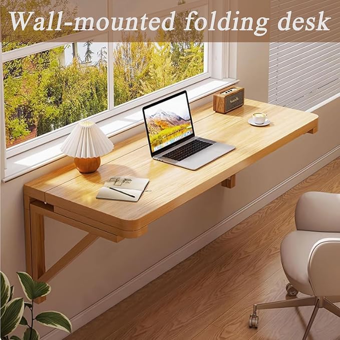Wood Wall-Mounted Folding Table in Natural Laundry Folding Table Fold Down Work - Image 3