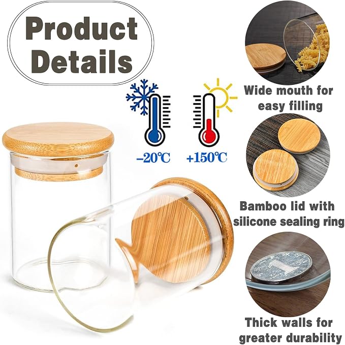 12 Pcs Glass Spice Jars with Bamboo Airtight Lids and 191 Labels - Image 4