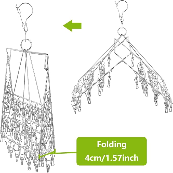 46 Clips Sock Dryer Folding Stainless Steel Space-Saving Drying Rack - Image 2