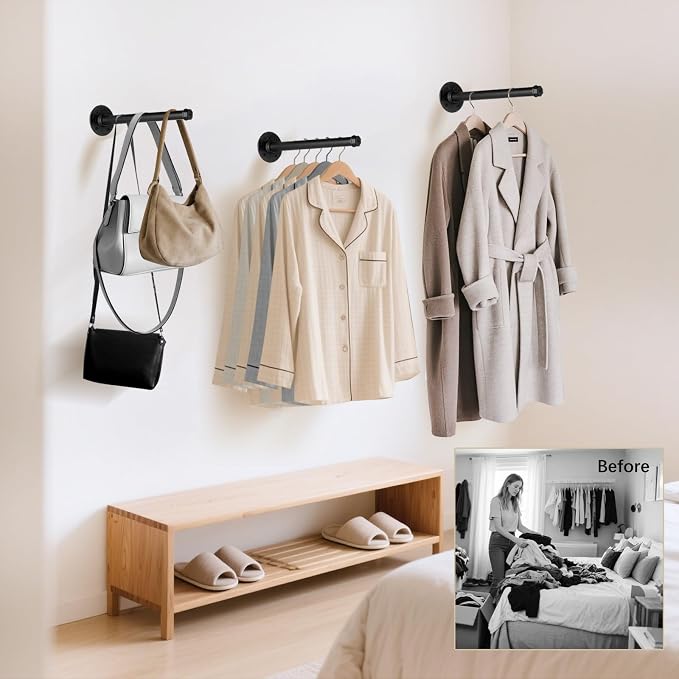 Industrial Pipe Clothing Rack 12 Inch 6 Pack, Wall Mounted Clothes Rack-Pipe - Image 7