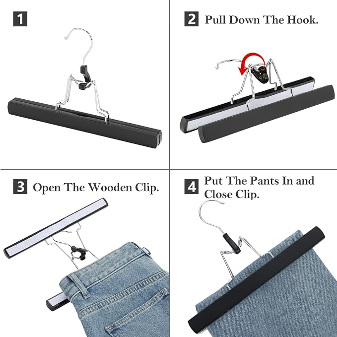 AMKUFO 12 Pack Black Wooden Pants Hangers - Image 4
