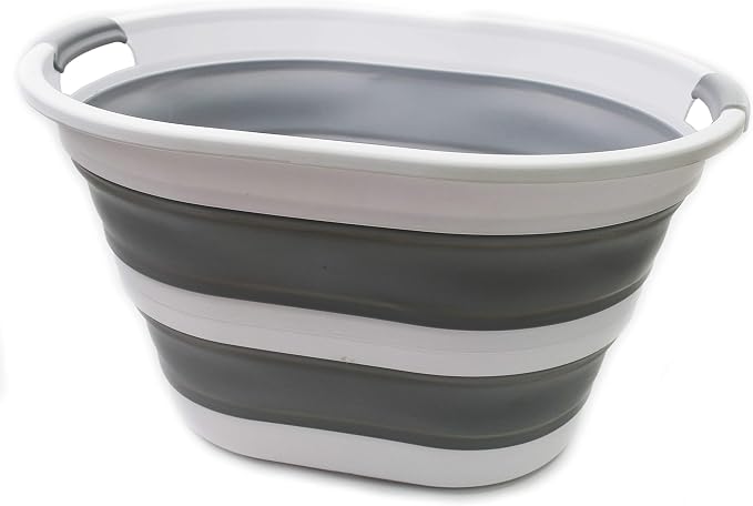 SAMMART 34L Collapsible Plastic Laundry Basket-Oval Tub/Basket-Foldable Storage - Image 2