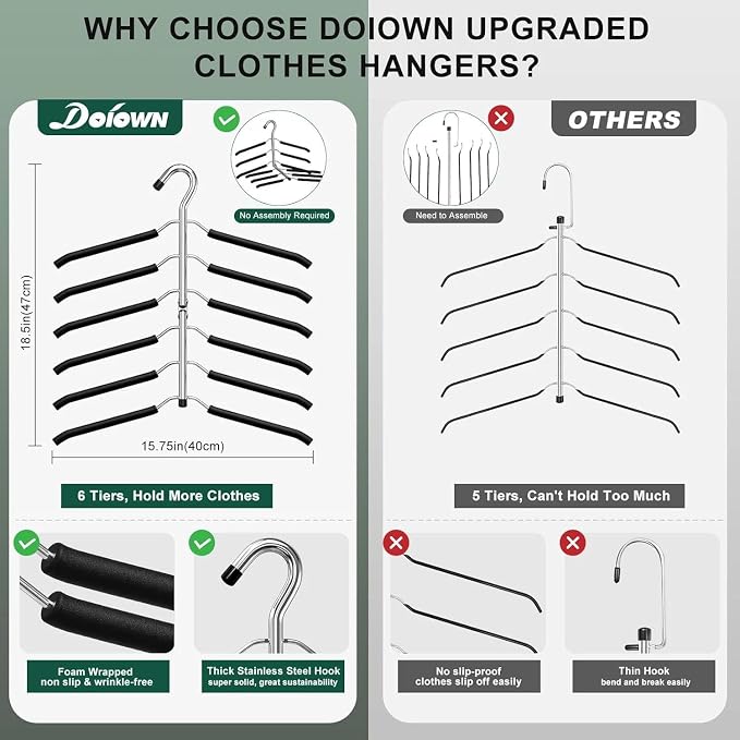 for 3 Pack Space Saving 6 Tier Coat Hangers, Non Slip Foam Padded, Closet - Image 3