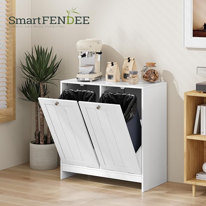 Double Tilt Out Laundry Hamper Cabinet, 11.8 Gallon Hidden Trash Cabinets - Image 5