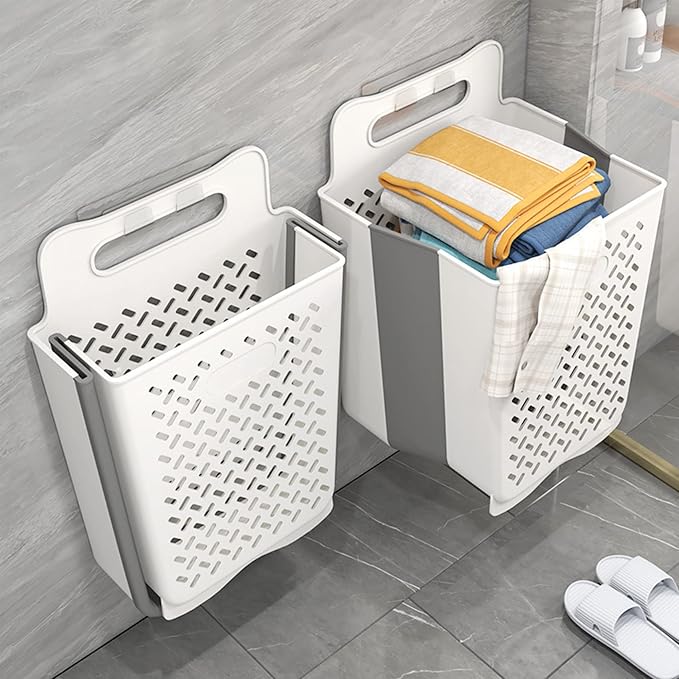 Wall-mounted Collapsible Laundry Basket, Tall Plastic Hamper by Unknown