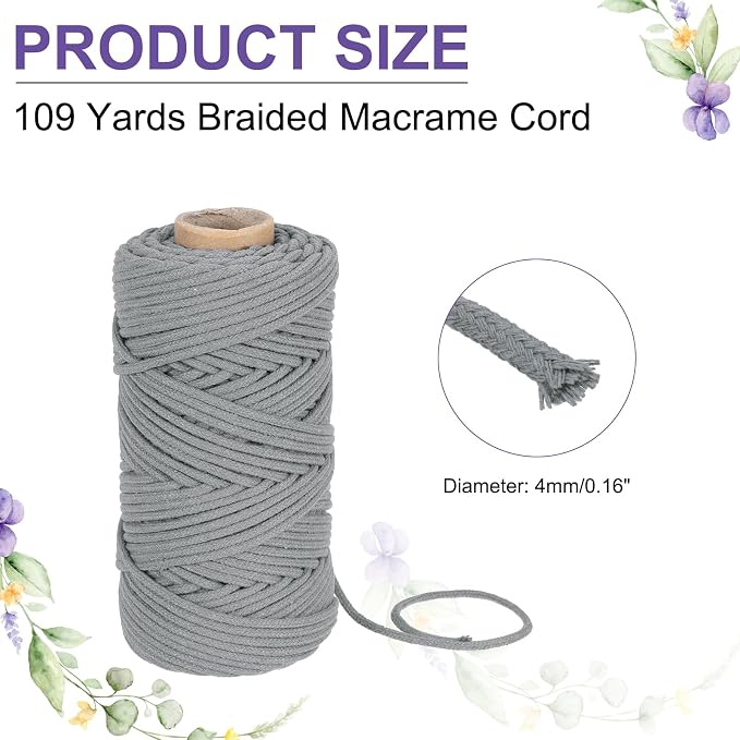 MECCANIXITY Braided Macrame Cord, 4mm x 109 Yards Natural Cotton Rope Macrame - Image 2