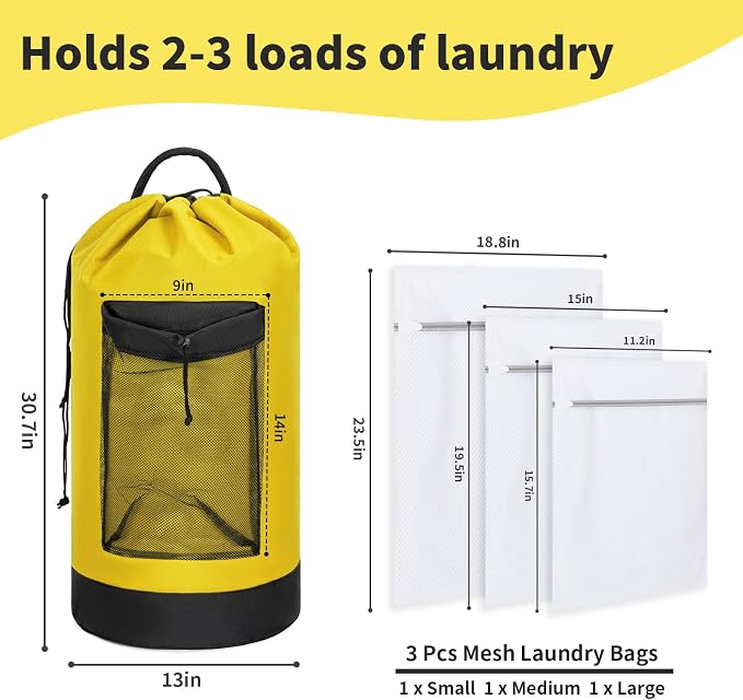 Laundry Bag Backpack with 3 Sizes Mesh Wash Bags and Shoulder Straps Foldable - Image 2