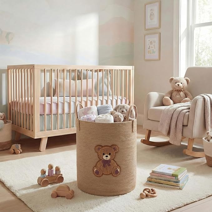 LemonRoad Bear Laundry Hamper Large Cotton Rope Storage Basket Woven Storage - Image 2