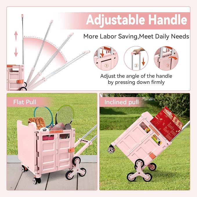 Foldable Utility Cart with Stair Climbing Wheels, Collapsible Rolling Crate - Image 2