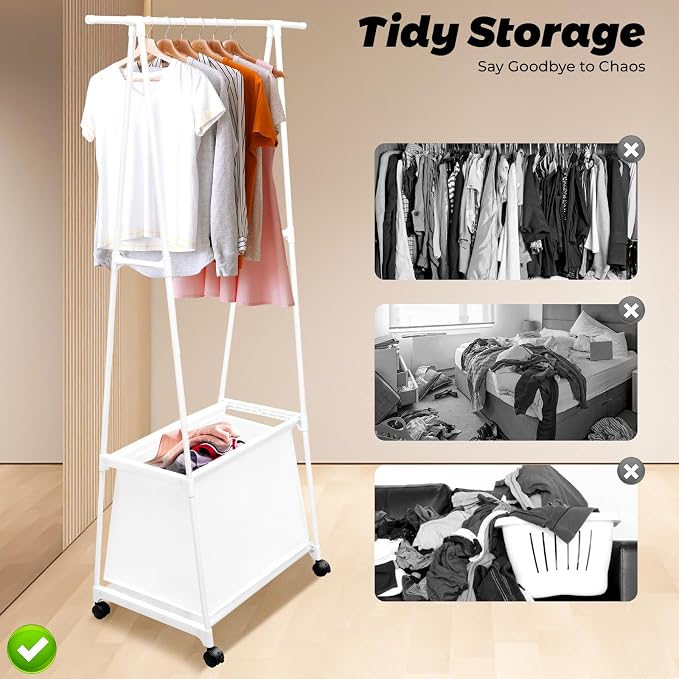 Laundry Cart with Hanging Rack, Fabric Laundry Hamper with Wheels, Small - Image 7