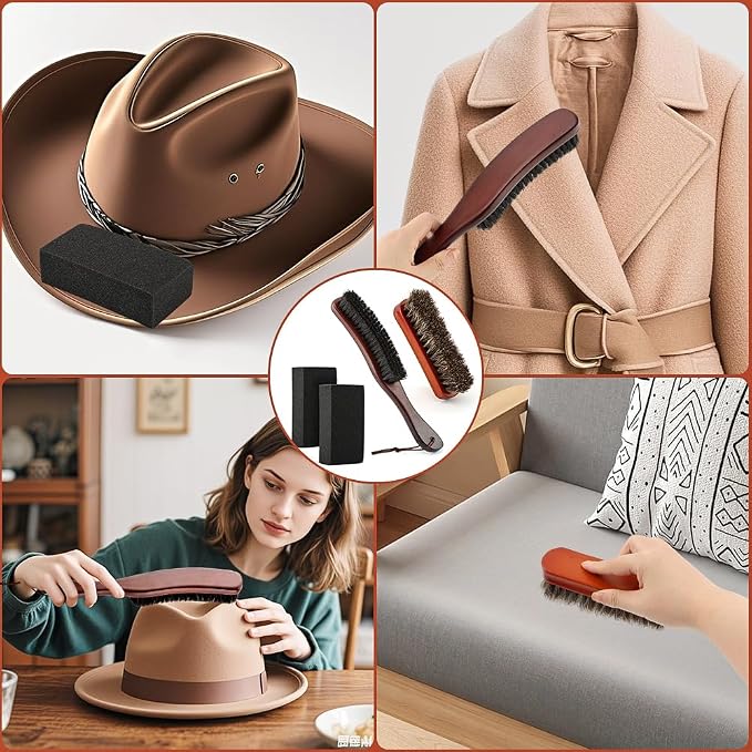 4Pcs Horsehair Felt Hat Brush Kit - Image 9