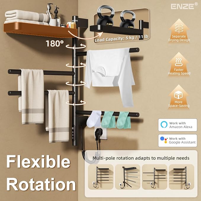 ENZE Smart Rotating Heated Towel Rack - Image 5