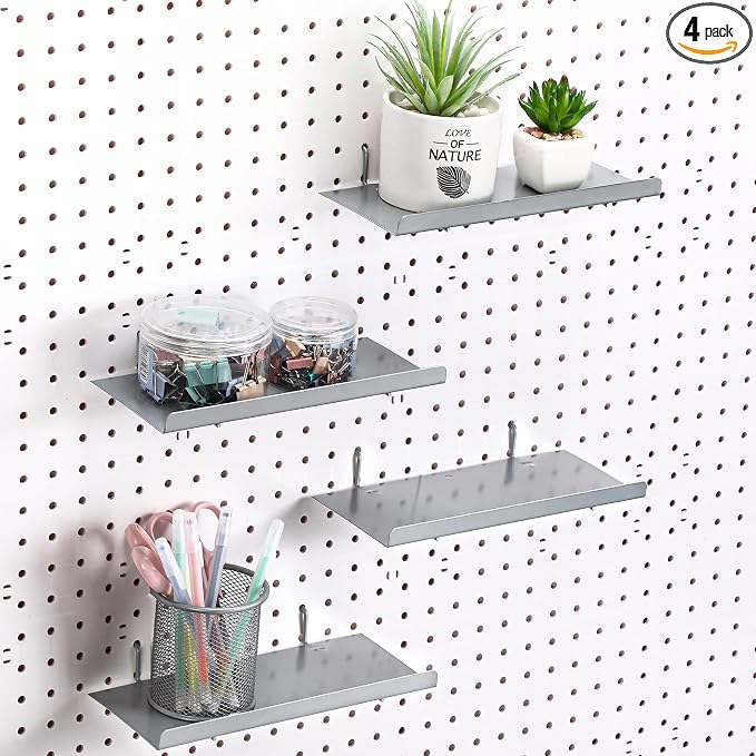 4 Pcs Pegboard Shelves Wall Organizer Brackets Pegboard Steel Tray Accessories by Beeveer