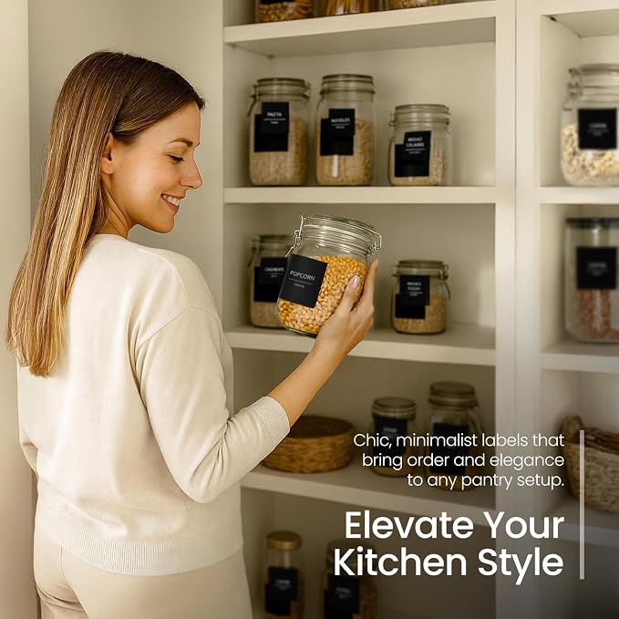 Talented Kitchen 144 Minimalist Pantry Labels – Preprinted White All-Caps on - Image 2