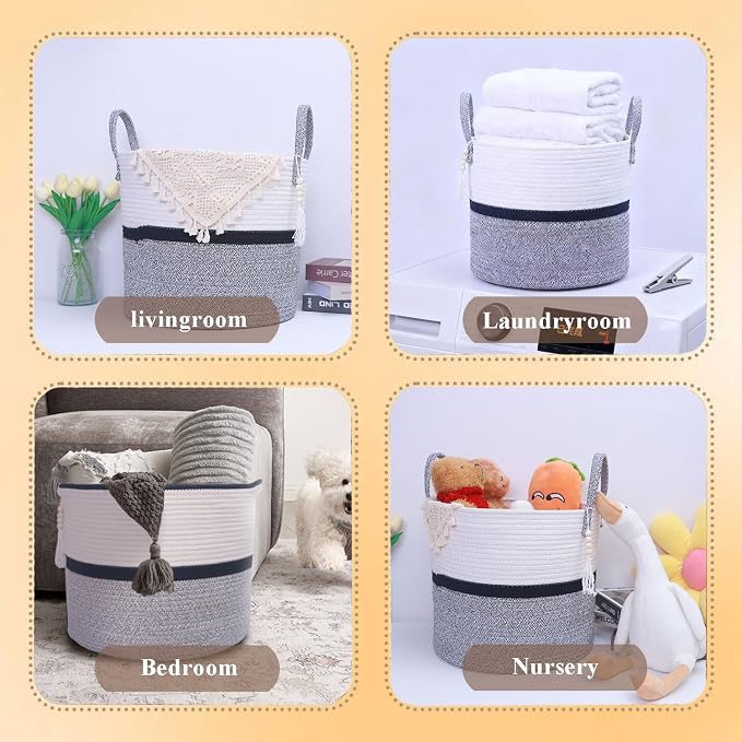 Woven Storage Basket with Handle, Nursery Hamper in Baby Nursery&Bathroom - Image 3