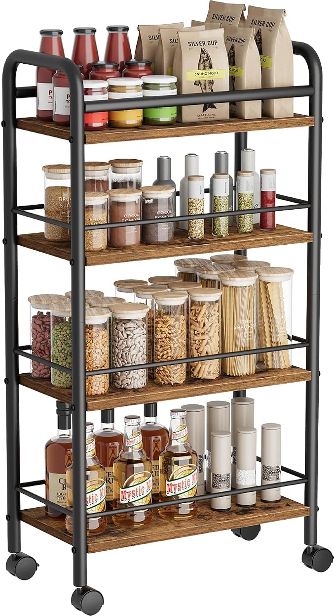 Slim Storage Cart, 4-Tier Small Rolling Cart by Asgolion