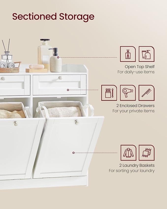 VASAGLE Laundry Cabinet with Tilt-Out Basket, Freestanding Storage Unit with - Image 4