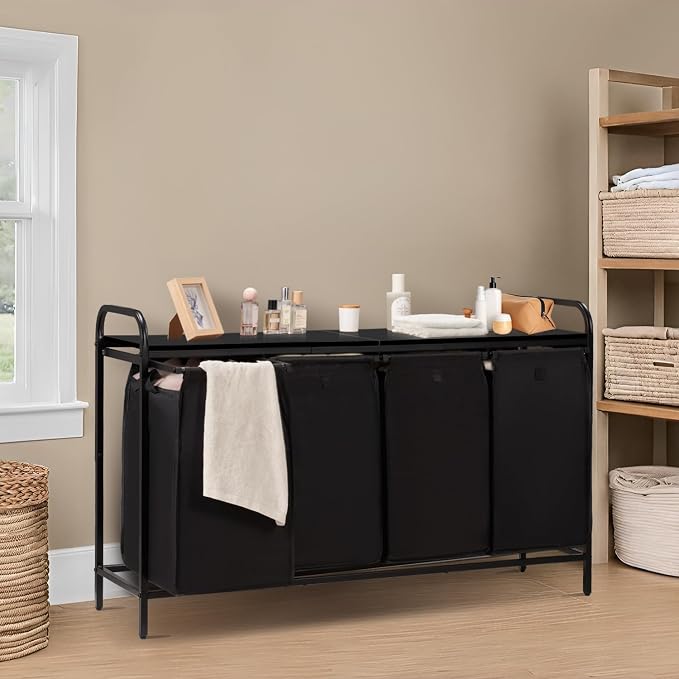4 Section Laundry Hamper with Shelf, Laundry Basket Organizer with 4 Pull-Out - Image 9