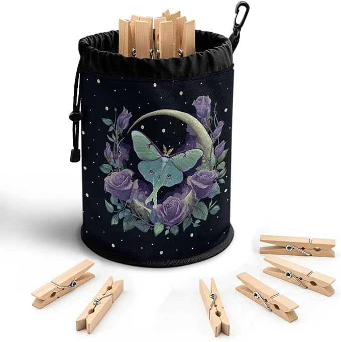 Clothespin Bag Holder Outside, Starry Night Moon Rose Multiple Hanging Methods by Unknown