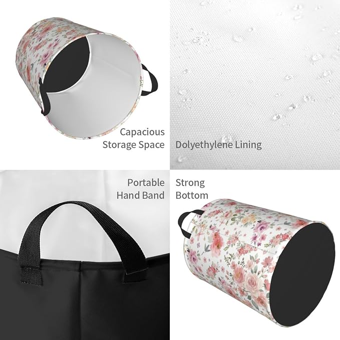 Pink Flowers Laundry Hamper Bag - Image 3