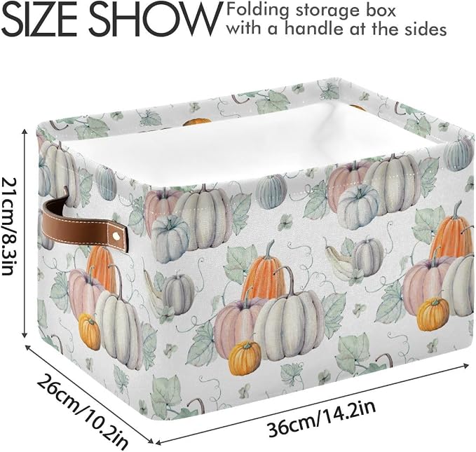 Fall Pumpkin Storage Basket Fabric Kitchen Baskets Autumn Maple Leaves Open - Image 4