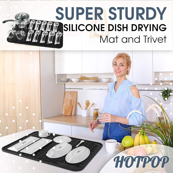 HOTPOP Medium Super Sturdy Silicone Dish Drying Mat and Trivet, Dishwasher Safe - Image 2