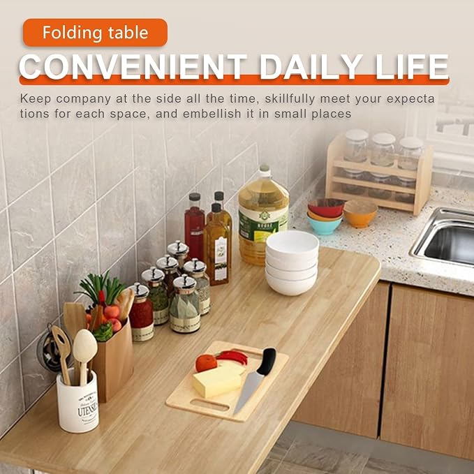 Wall Mounted Folding Table for Kitchen, Wood Wall Mounted Table, Bracket Heavy - Image 3
