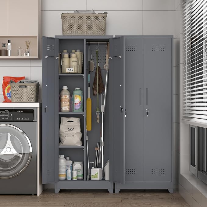 Metal Lockable Storage Cabinet, Tall Garage Storage Cabinets - Image 2