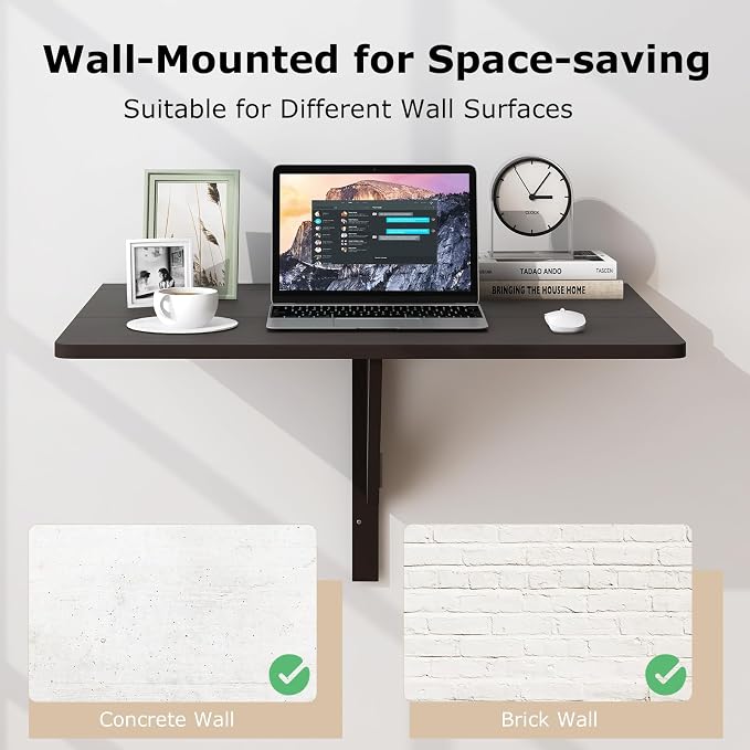 Giantex Wall Mounted Folding Table, 31.5" x 23.5" Wood Murphy Desk, Drop-Leaf - Image 4