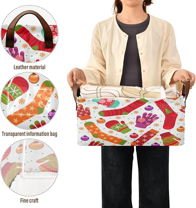 Kigai Christmas Stocking Gloves Storage Basket Waterproof Collapsible Storage - Image 4