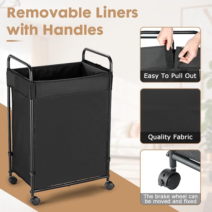 90L Laundry Hamper with Wheels, Rolling Laundry Sorter cart with Metal Frame - Image 4